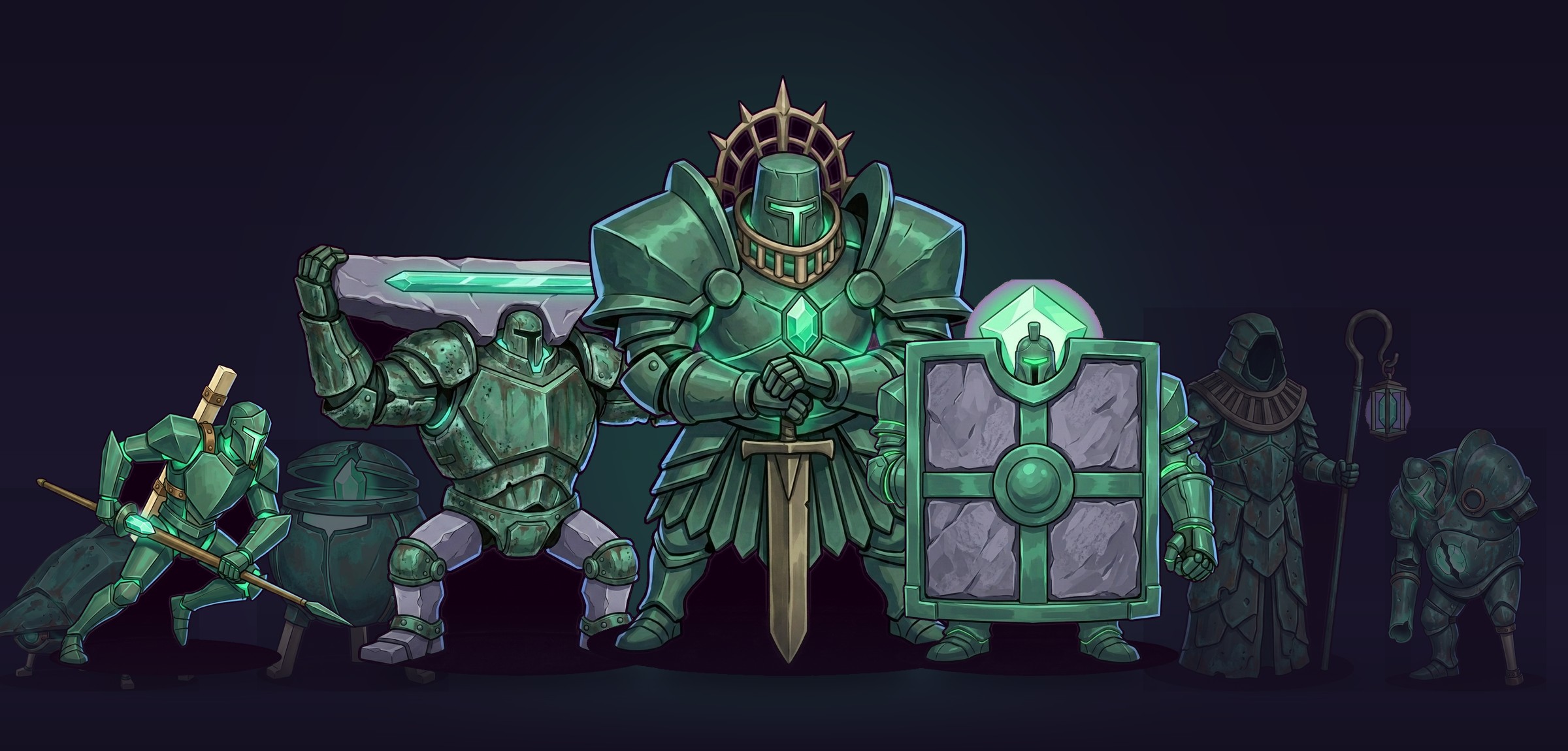 The Hollow Court: the Sovereign crowned and centre, flanked by its court of empty armour