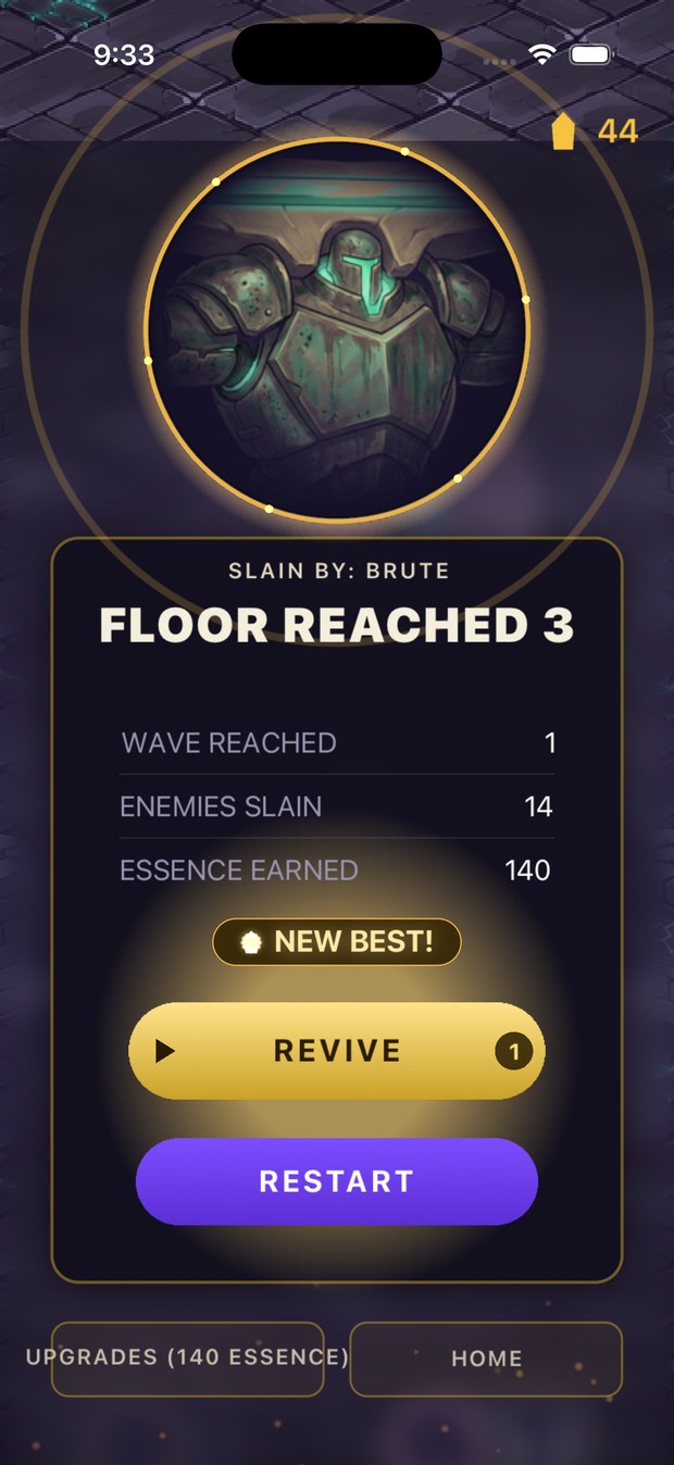 The run summary after a shambler finishes you