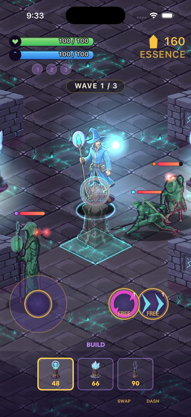 Placing a tower while enemies close in
